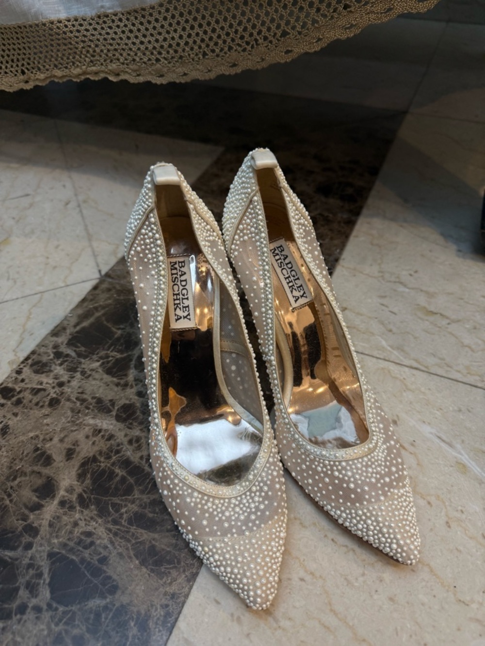 Badgley Mischka Ivory Pearl & Crystal Pointed Toe Pumps - Picture 2 of 4